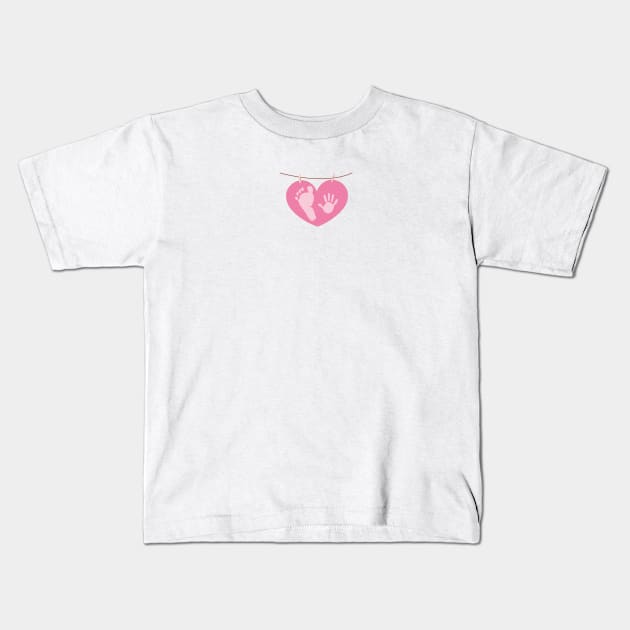 Baby hand and foot prints with heart Kids T-Shirt by GULSENGUNEL